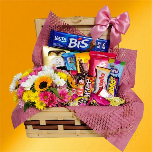 Cesta Sonhos de Chocolate com Flores