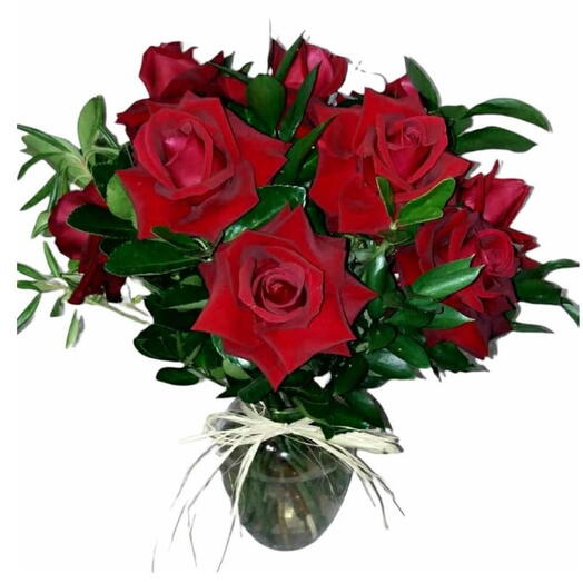 Buquê com 12 Rosas Colombianas em Vaso de Vidro