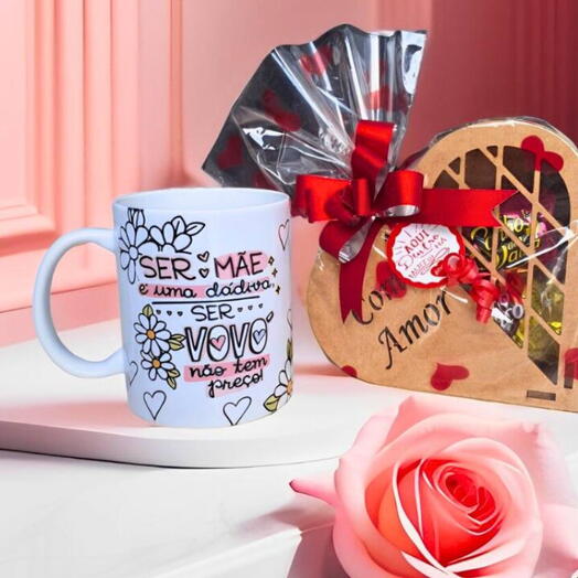 Kit Presente Vo - Com Caneca e Coração Mdf " Com Amor "