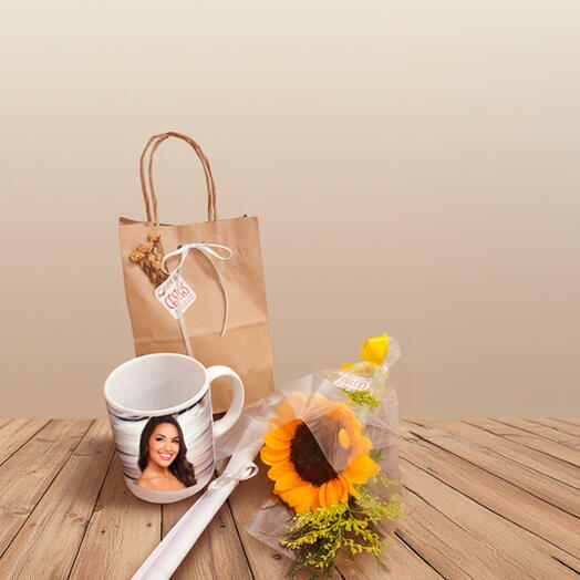 Kit girassol e caneca
